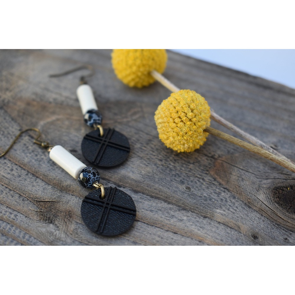 Black and white funky deco inspired vintage upcycled, funky fashion earrings